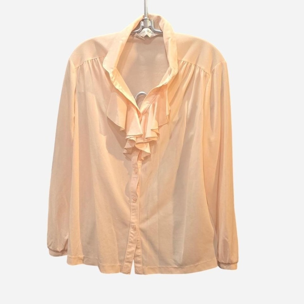 WOMENS VINTAGE‎ PEACH BUTTON UP CAREER BLOUSE